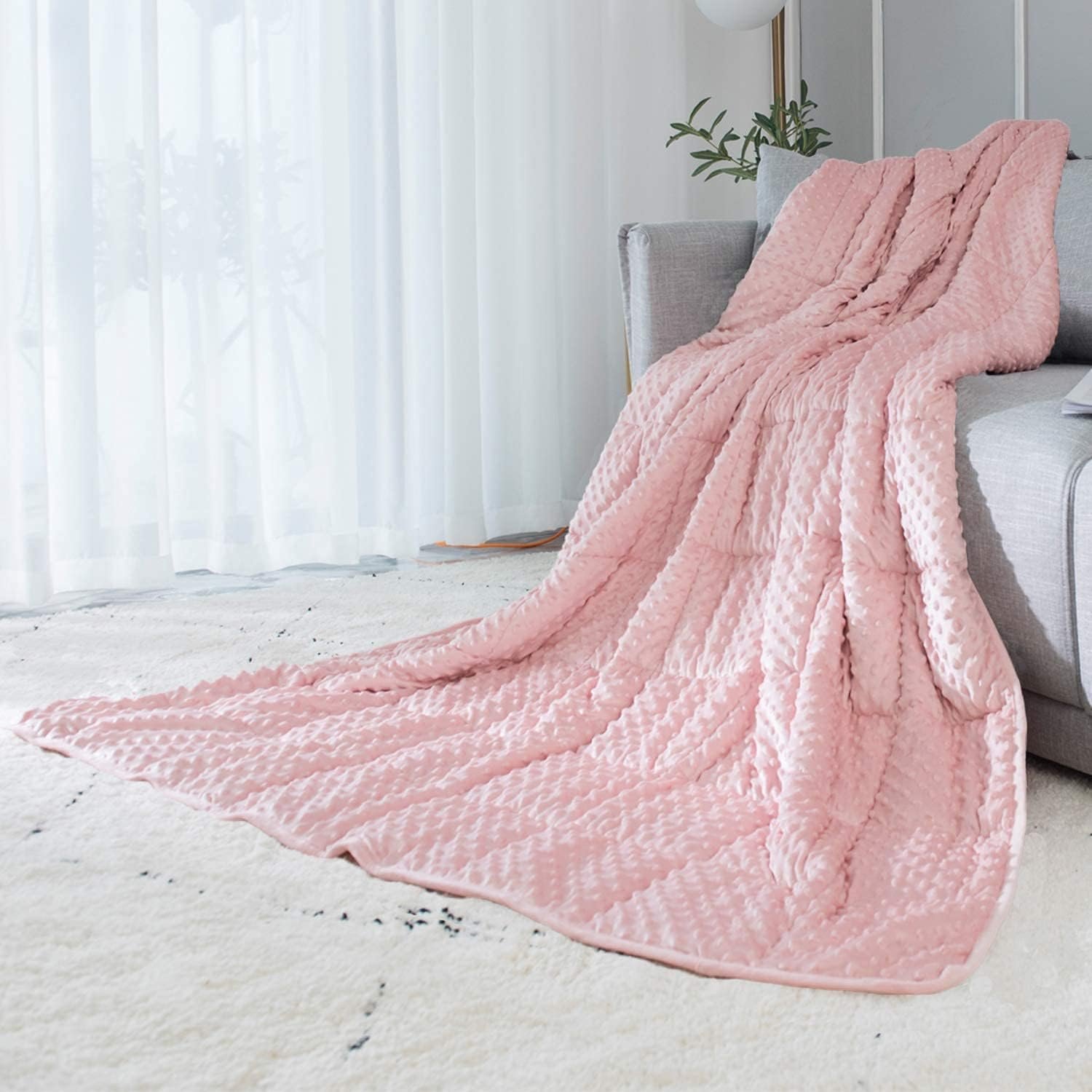 Reversible Weighted Blanket for All Season, Luxury Velvet, Warm and Cool, Adult Pink 7Lb Weighted Blanket, Enjoy Sleeping Anywhere(Pink,40″x60″ 7lbs)