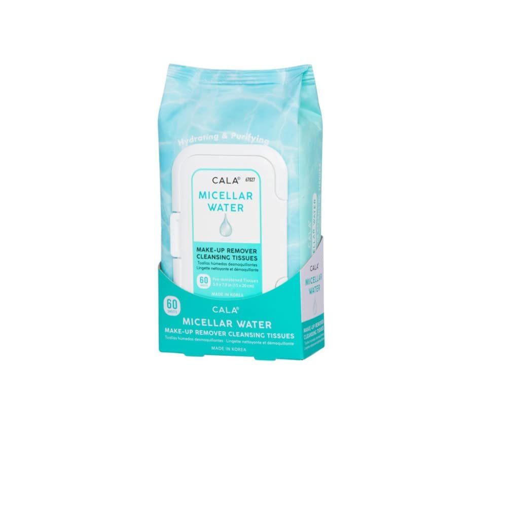 CALA Micellar Water Makeup Remover Cleansing Tissues, Gentle Face Wipes Remove Makeup + Waterproof Eye Makeup, Deep Clean Without Drying, Sulfate/Paraben/Phthalate-Free, 60 Sheets
