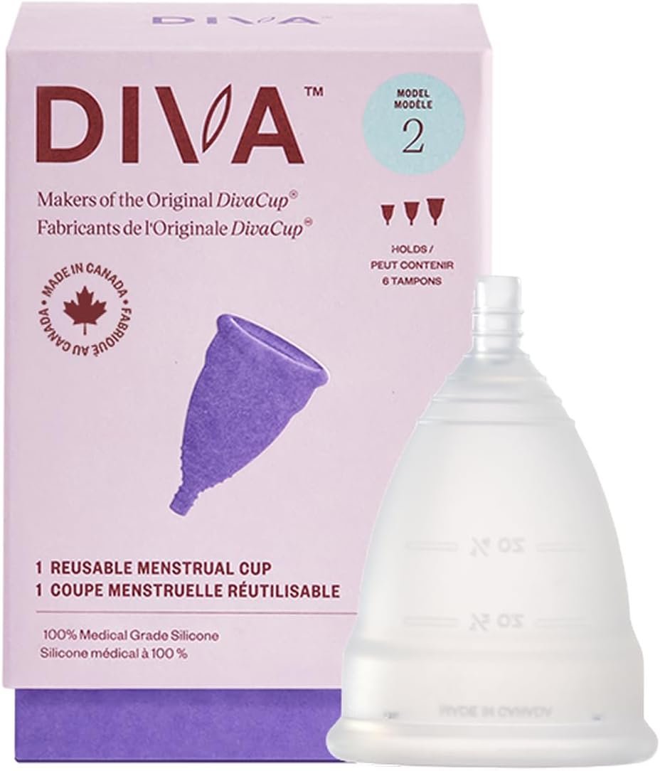 DIVA Cup – Medical Grade Silicone Cup for Period Care – Reusable Menstrual Cup – Up to 12 Hours of Continuous Wear – Model 2 (for Wide Vaginal Canals, Post-Partum & Ages 35+)