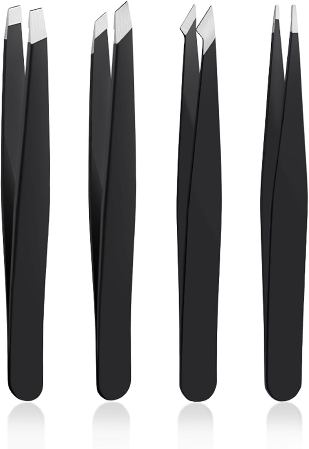 DTDNZKN 4 PCS Stainless Steel Tweezers Set Black | Precision Tweezers for Ingrown Hair, Facial Hair, Splinter, Blackhead and Tick Remover