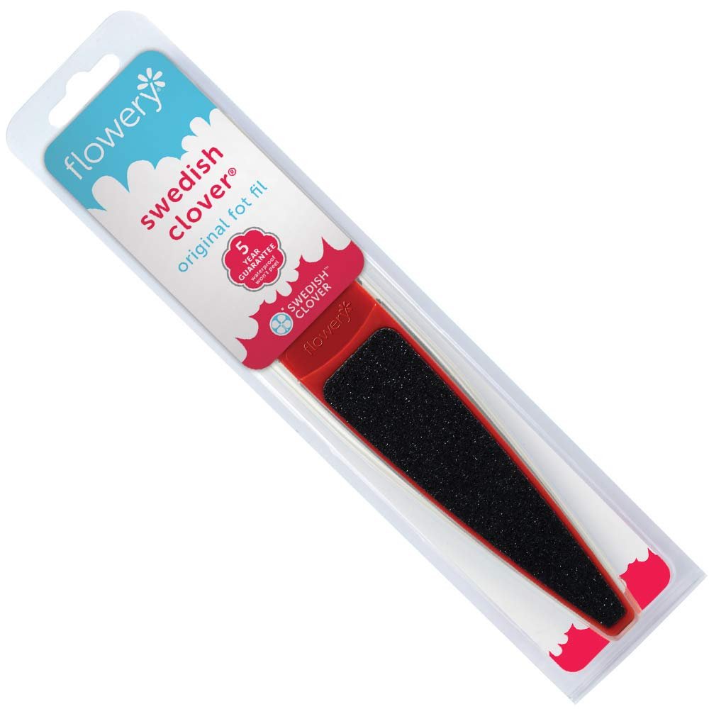 Flowery Original Swedish Clover Red Foot File – Stainless Steel Pedicure Foot Scrubber, 60/100 Grit
