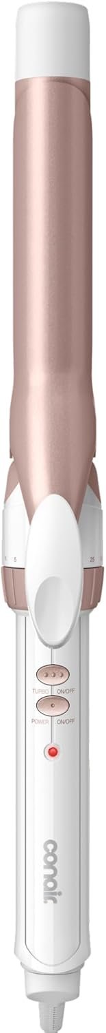 Conair Curling Iron, Double Ceramic, 1″ Barrel, White/Rose Gold | Hair curler and hair waver for medium to long hair with 30 heat settings, built-in heat protection, a cool tip, and auto off