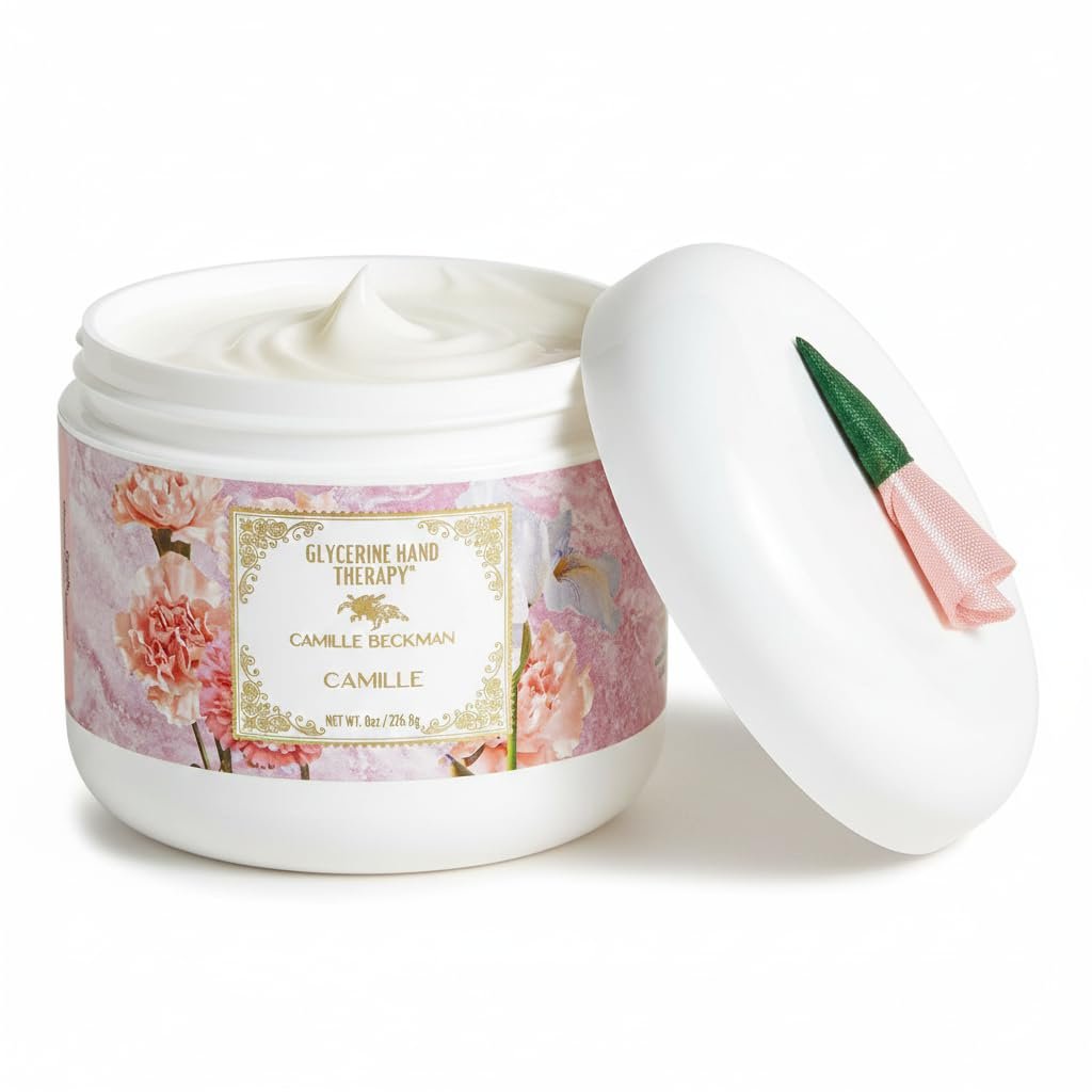 Camille Beckman Glycerine Hand Therapy Cream, Signature Camille, 8 oz | Glycerin, vitamin E, aloe & almond oil | For dry, cracked hands | Made in USA since 1986