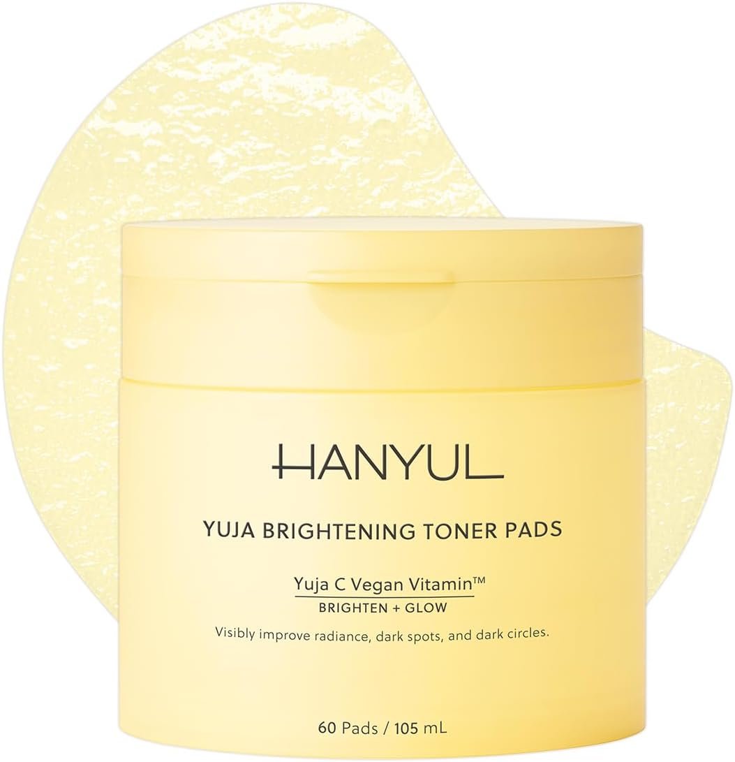 HANYUL Yuja Toner Pads | Korean Yuzu Face Toner Pads with Vitamin C & 5% Niacinamide | Visibly Reduce Dark Circles, Dark Spots, Even Tone, Boost Glow for Face & Undereyes | All Skin Types | 60 Pads