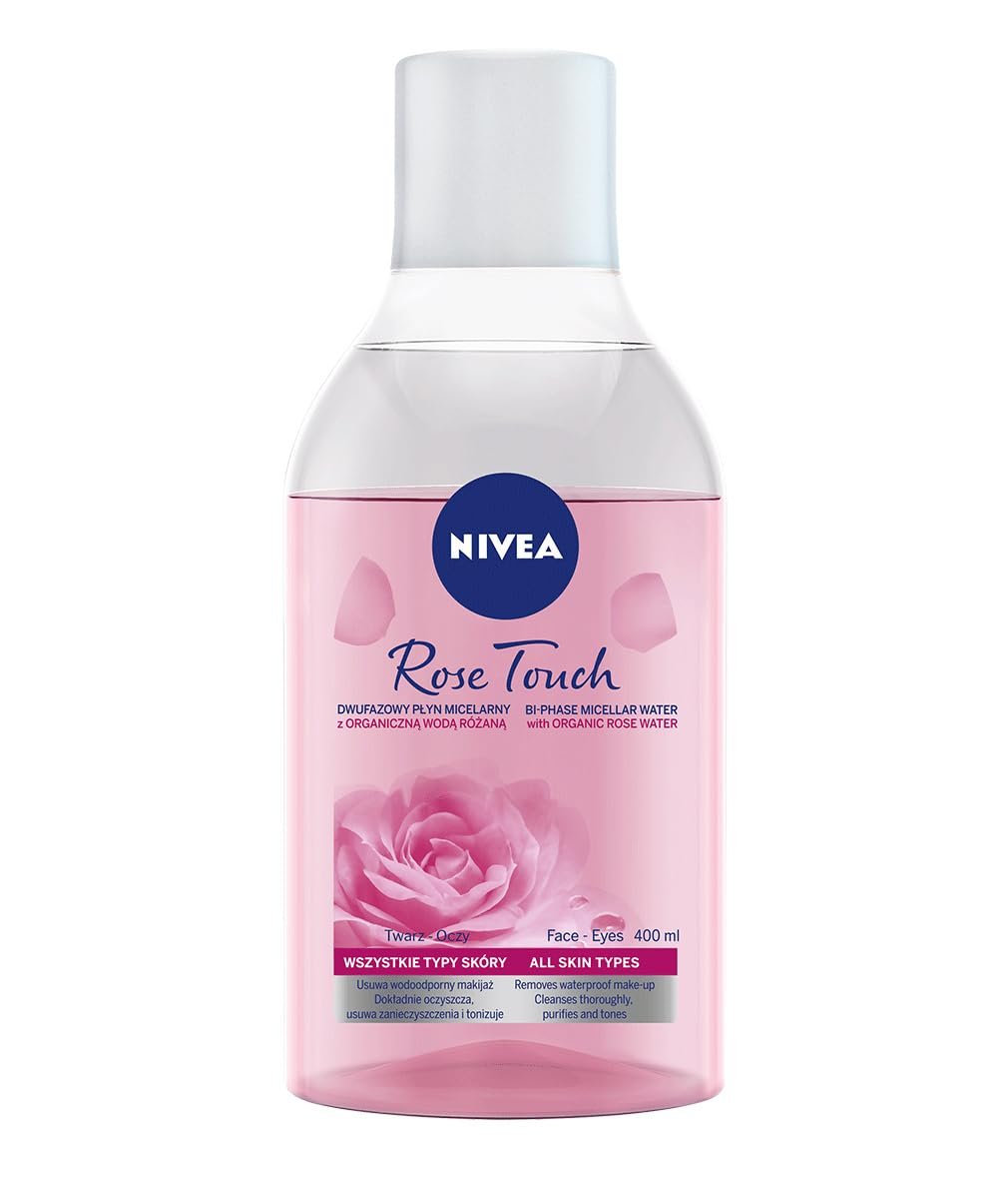 NIVEA MicellAIR Rose Touch Dual-Phase Micellar Cleansing Water 400 ml – Refreshing Facial Cleanser and Makeup Removal Solution with Rose Water for Everyday Skin Care