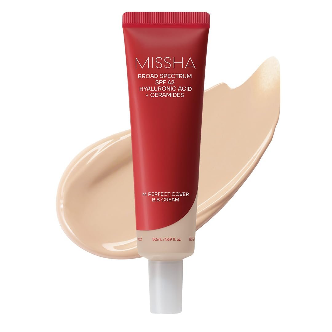 MISSHA M Perfect Cover BB Cream No.21 Light Beige SPF 42 PA+++ 1.69 oz | Light skin with cool undertones; tinted moisturizer for face, buildable coverage, smooth natural finish, daily wear