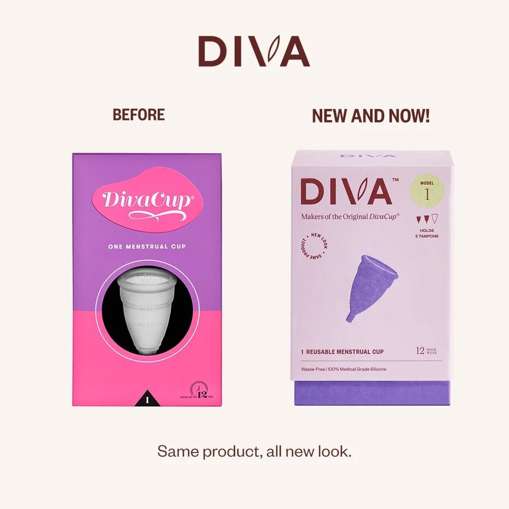DIVA Cup & Shaker – Medical Grade Silicone Cup for Period Care – Reusable Menstrual Cup with Shaker for On-The-Go Cleansing – Wear Up to 12 Hours – Model 1 (for Medium to Heavy Flow)