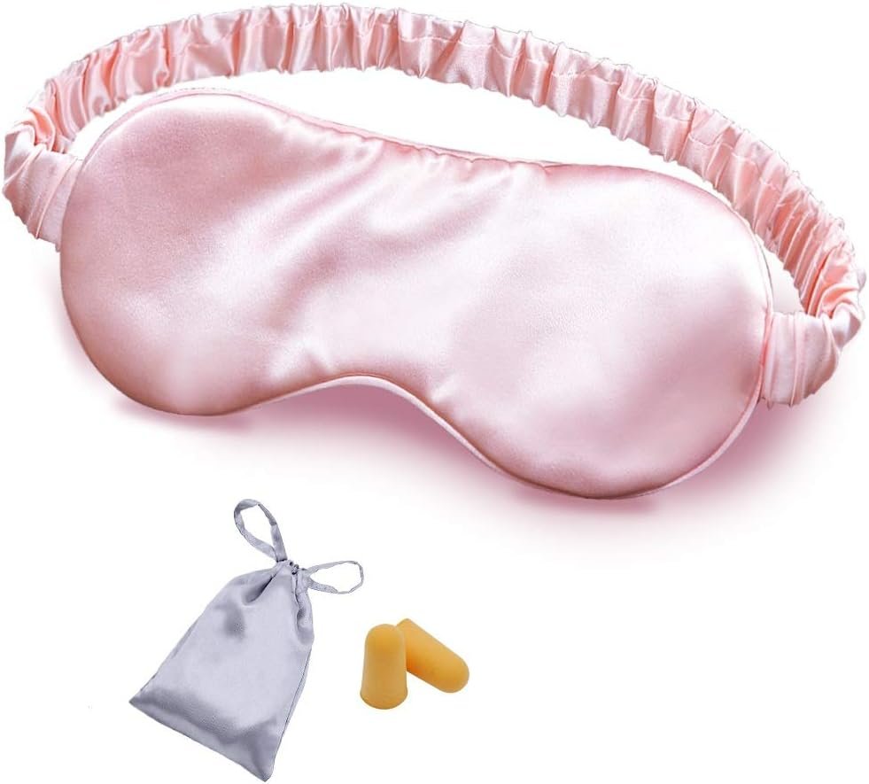 OLESILK Silk Sleep Mask, 100% Mulberry Silk Eye Mask for Sleeping, Double Layer Filling and Elastic Strap, Travel and Nap, Soft Eye Cover Eyeshade with Luxury Bag and Ear Plugs, Pink