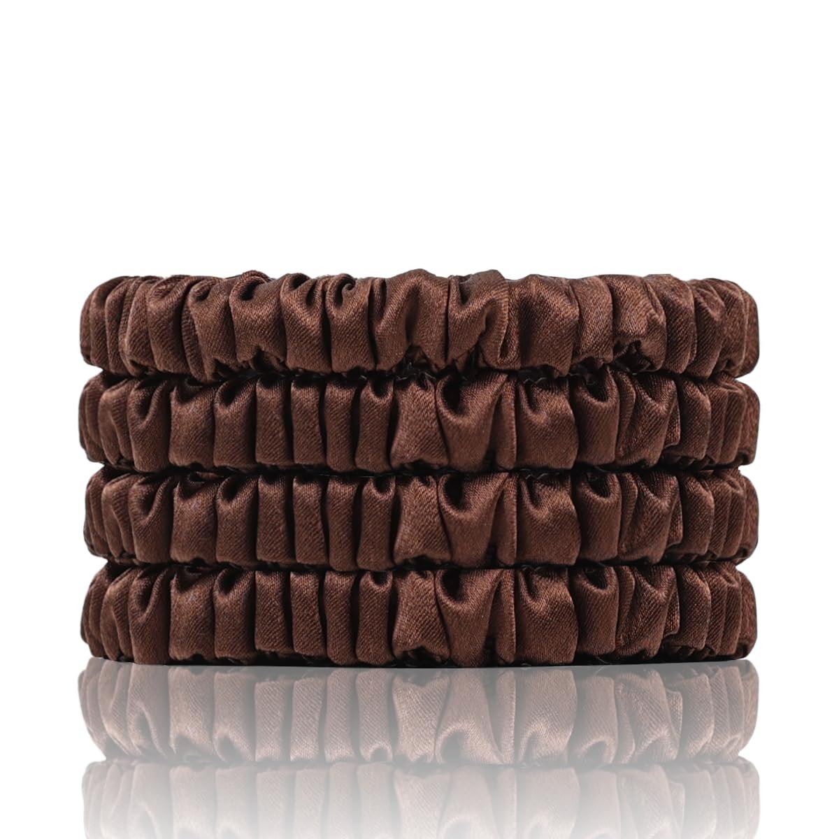 100% Mulberry Silk Scrunchies, 4 PCS, 22 Momme, Brown – Protecting Hair from Damage, for Hair Sleep, Silk Hair Ties Elastics | 22 Momme 100% Mulberry Silk | No Damage & Anti Frizz | Ideal for Hair Care | Brown