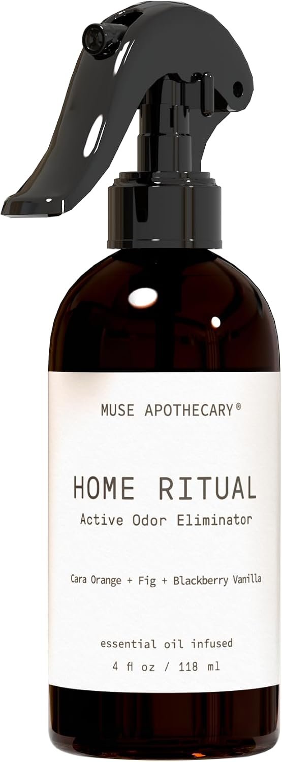 Muse Apothecary Home Ritual Active Odor Eliminator Spray – Furniture Deodorizer Spray & Bathroom Odor Eliminator for Home – Essential Oil Air Freshener – 4oz, Cara Orange + Fig + Blackberry Vanilla
