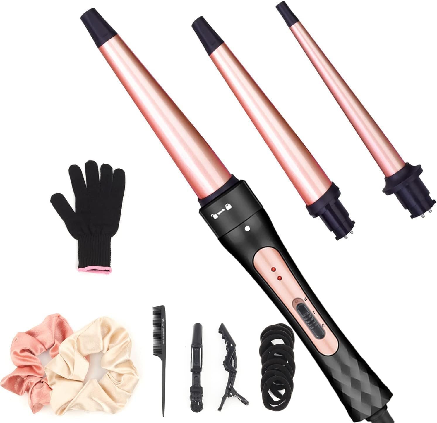 JAETON Curling Iron Wand Set 3 in 1 with 0.35″-1.25″ Ceramic Barrels | Dual Voltage Hair Curler Wand, 3 Interchangeable Barrels, Quick Create Hairstyle in All Hair Type, Gift for Women