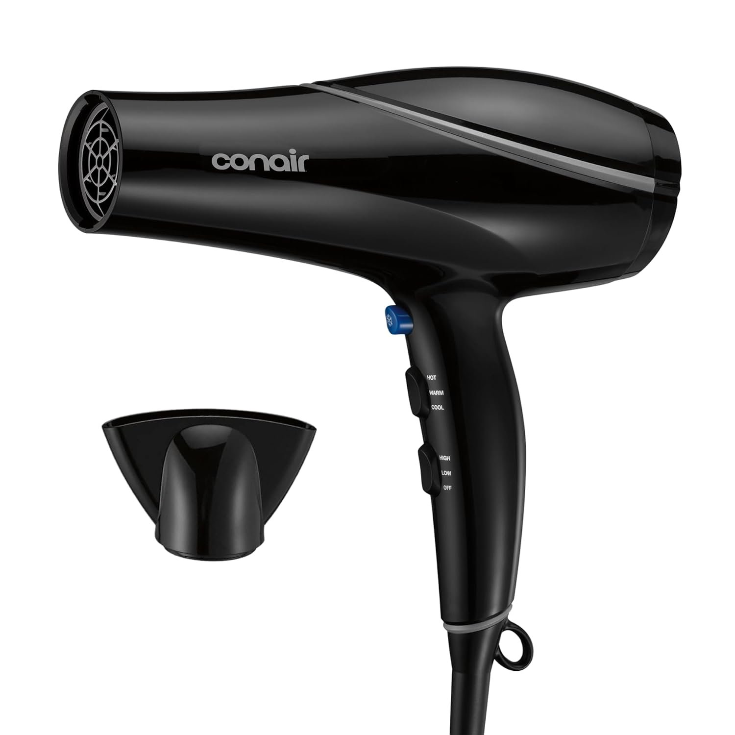Conair Hair Dryer​ with Concentrator Attachment, Ceramic Technology, Black | 1875W blow dryer with 3 heat and 2 speed settings, 1.25-lb. design, and 5-foot cord for comfortable, custom styling