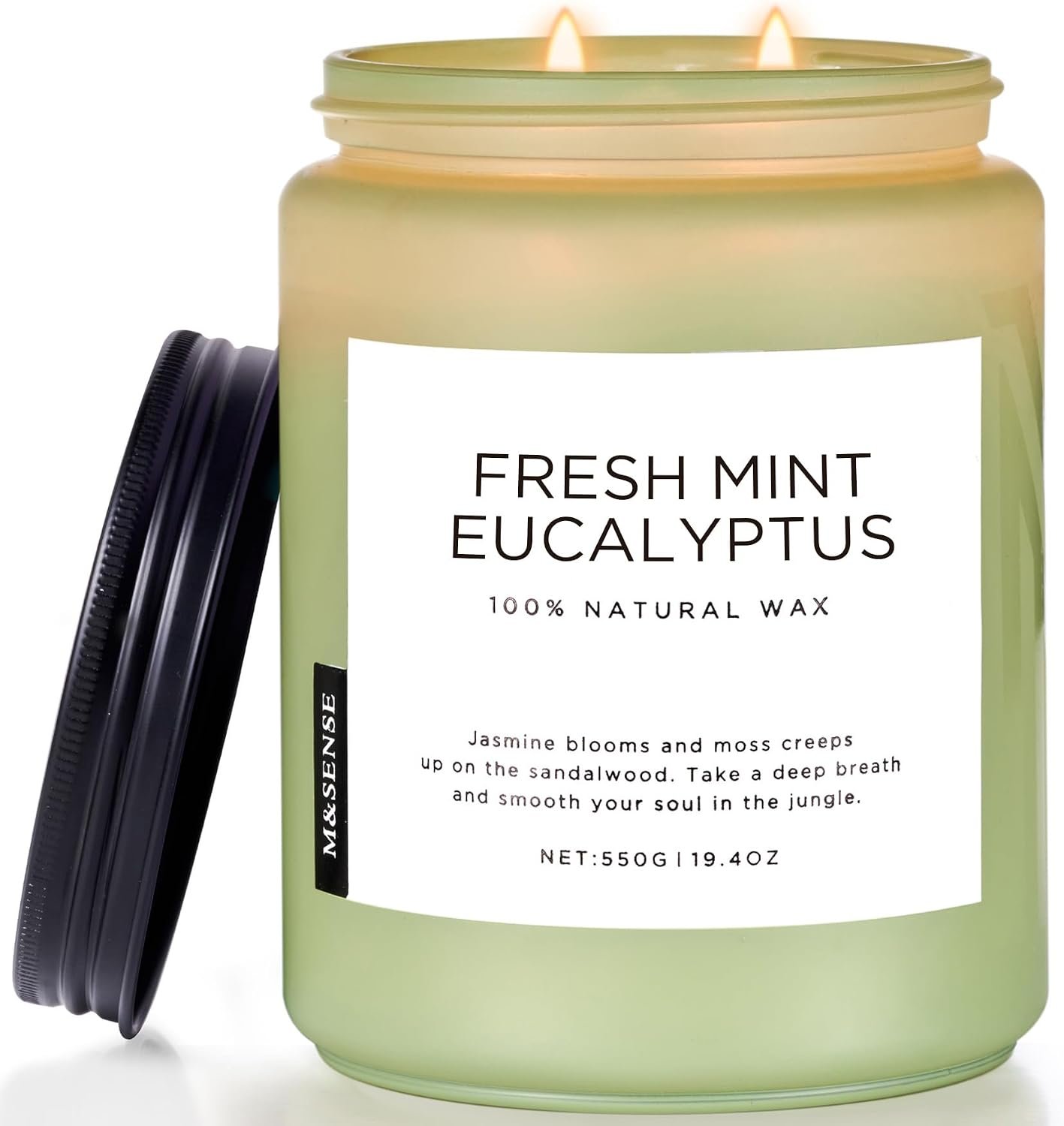 M&SENSE Eucalyptus & Mint Scented Jar Candle, Large 19.4oz Natural Soy Wax | 110-Hour Long Lasting, Non-Toxic Clean Burning, Fresh Smelling Home Aromatherapy for Spa Stress Relief, Gifts for Men Women