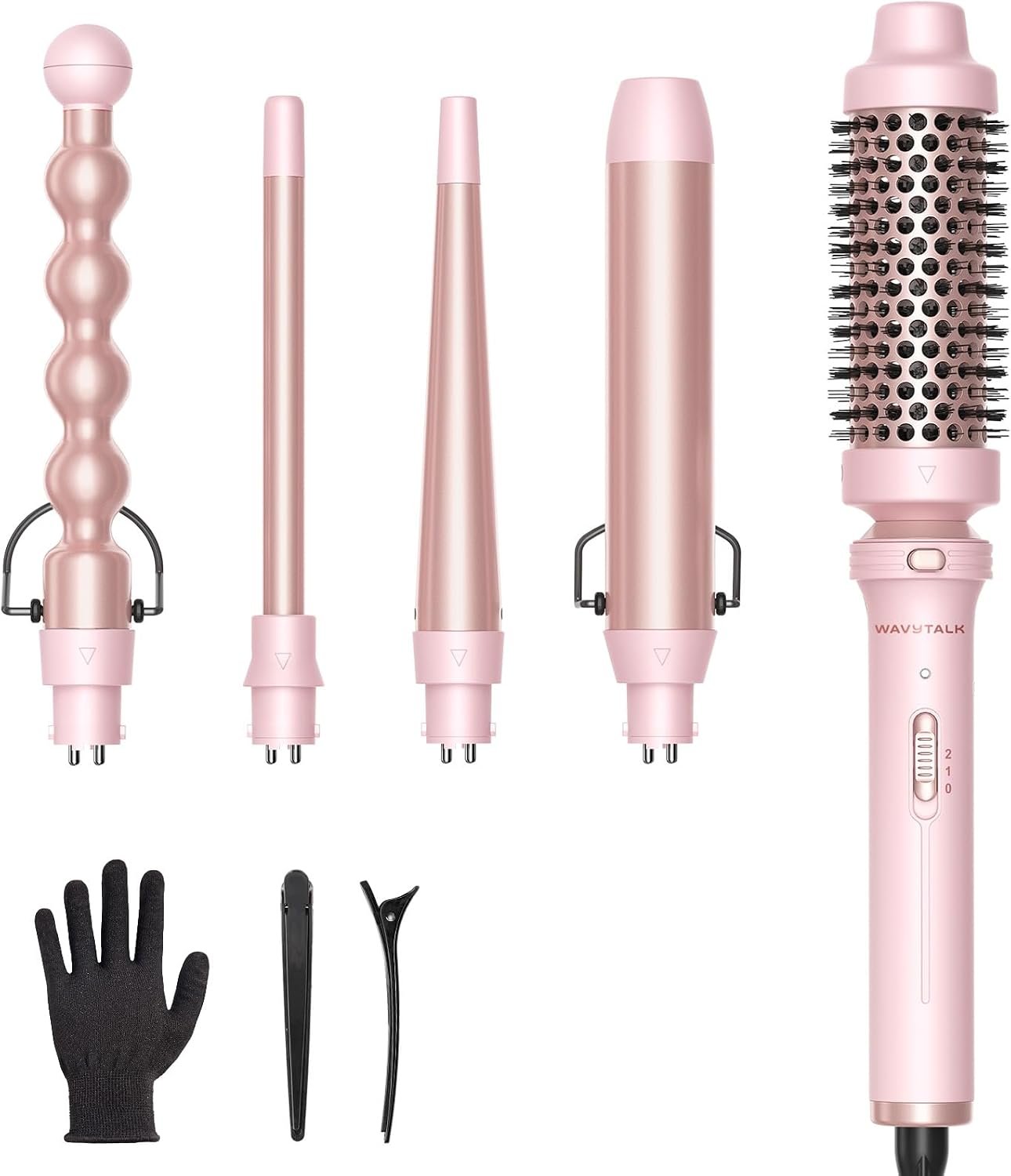 Wavytalk 5 in 1 Curling Wand Set with Thermal Brush & 0.5″-1.25″ Barrels | Interchangeable Ceramic Curling Iron, Instant Heat Up Wand Curling Iron, Less Damage, Dual Voltage Curling iron for Travel