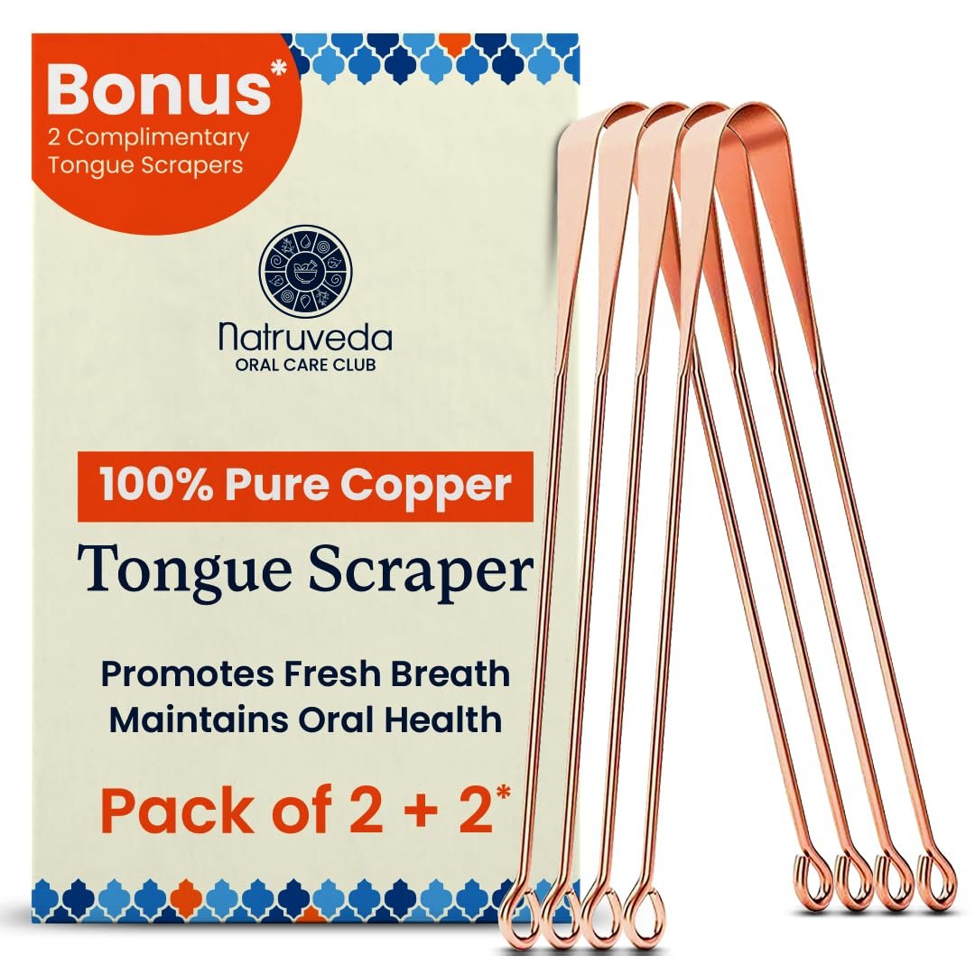 Copper Tongue Scraper – Metal Oral Hygiene Tool for Adults & Kids, Reusable Tongue Scraper & Cleaner, Fresher Breath & Debris Removal, Travel-Friendly, USA-Based Seller – 4 PACK