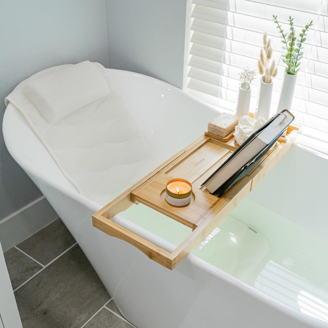 Bathtub Tray and Full Body Bath Pillow Set – Foldable Bath Tray for Tub and Full Body Bath Cushion for Ultimate Relaxation – Perfect Self Care Gift, Bath Accessories for Women, Spa Gifts for Women.