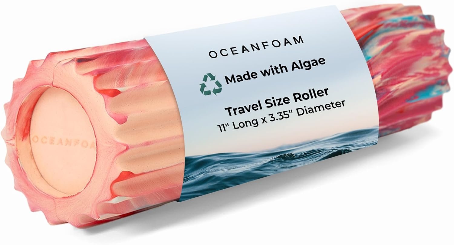 Oceanfoam Ripple Travel Foam Roller (11″ x 3.35″) Firm Mini Foam Roller for Physical Therapy, Deep Tissue Massage, Back Pain – High Density, Ergonomic Wave Textured – Yoga, Exercise (Cotton Candy)
