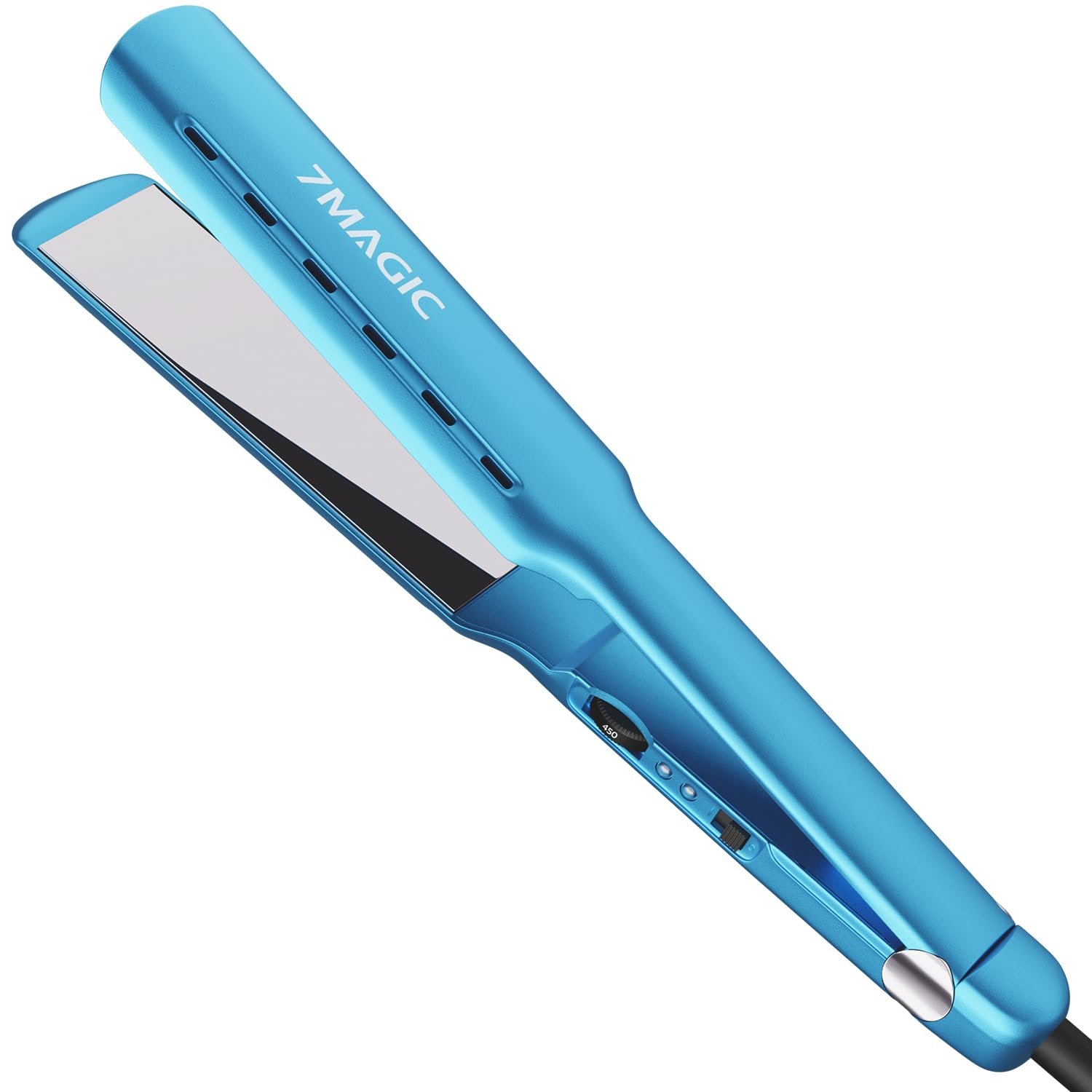 7MAGIC Nano Titanium 1.7″ Flat Iron Hair Straightener for Thick Hair, Blue | MCH 15s Fast Heating, Damp-to-Dry Styling, 290-450°F Temperature Range, Dual Voltage 110-220V, Auto Shutoff