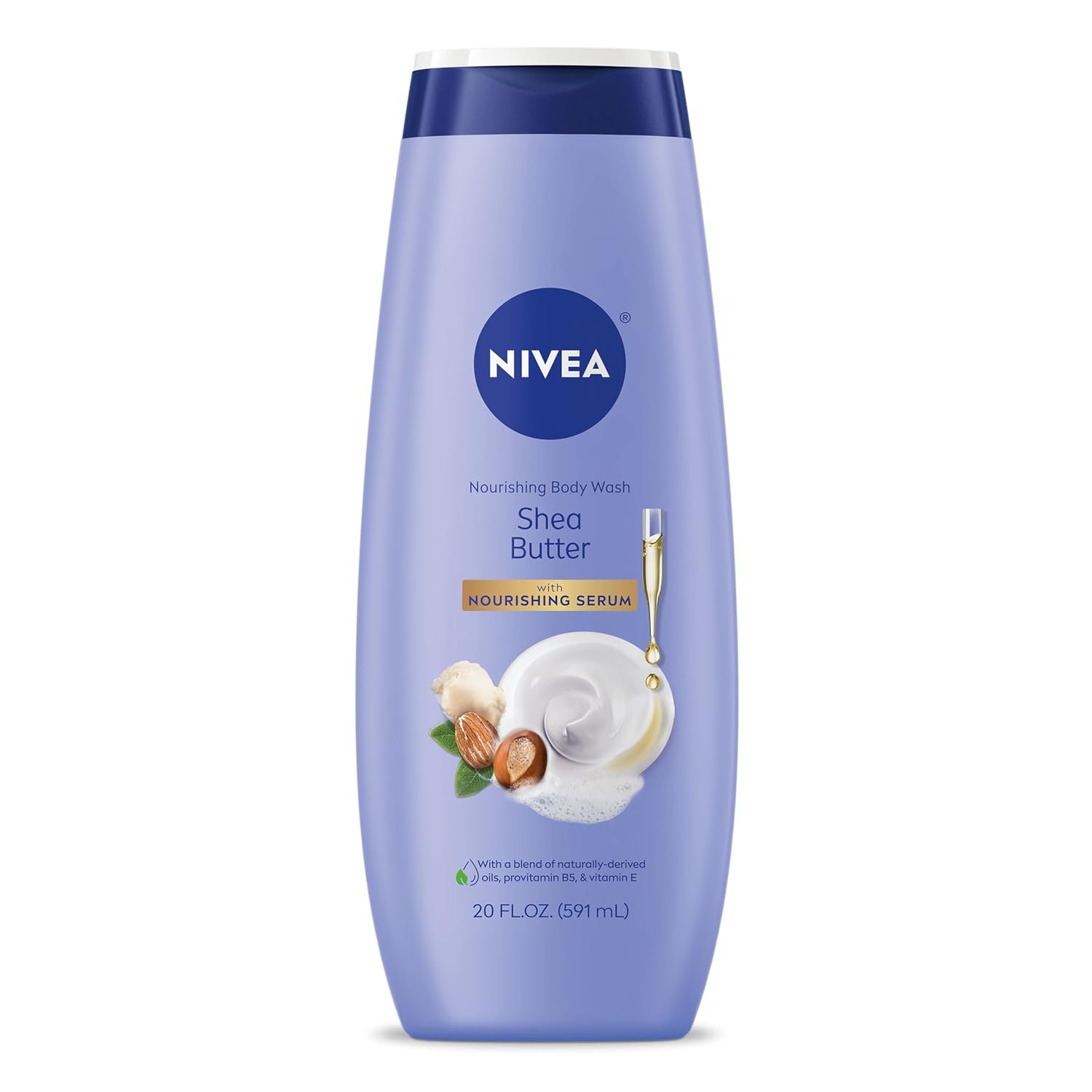 NIVEA Nourishing Shea Butter Body Wash, Nourishing Serum, 20 FL OZ | Moisturizing Body Wash Enriched with Provitamin B5 and Vitamin E, for Softer Skin, Shaving Cream Alternative