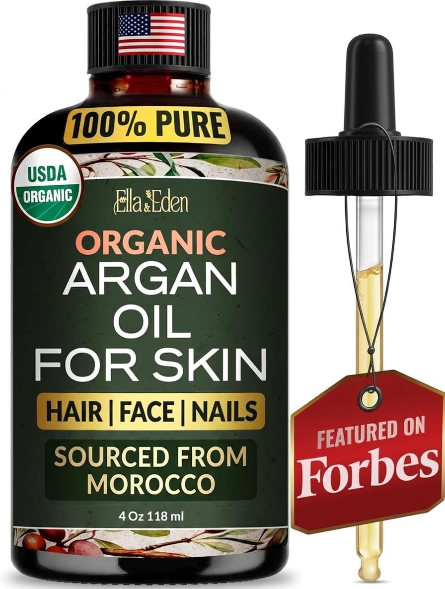 Organic Argan Oil for Hair, Face & Skin, 100% Pure USDA Certified 4 Oz | Unrefined, Cold-Pressed Moroccan Beauty Secret, Rich in Vitamin E – Lightweight Carrier for Nails, Softens & Adds Shine
