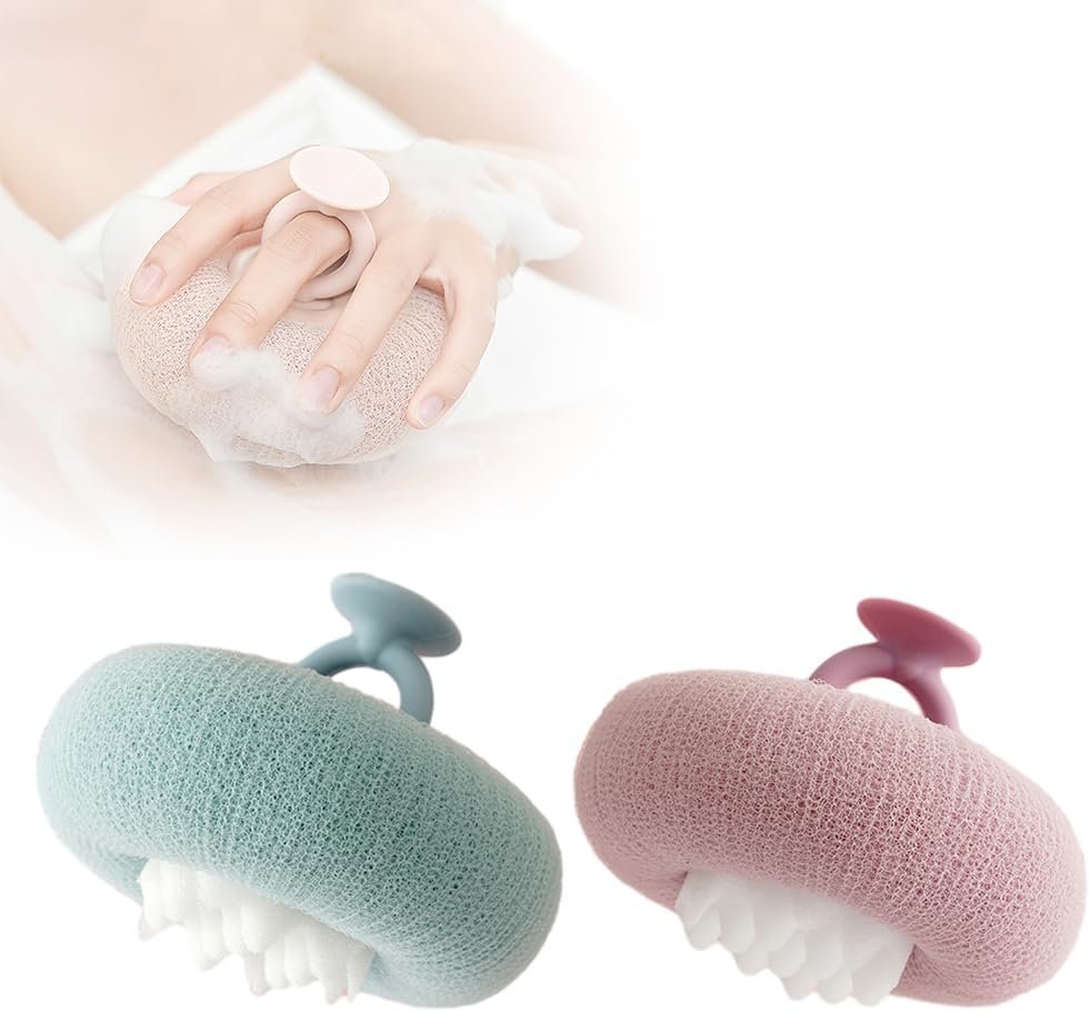 Super Soft Sunflower Suction Cup Bath Ball, 2026 Upgraded 2-in-1 Sunflower Bath Ball Exfoliating Bath Sponge Cleaning Brush, Sponge Mesh Pouf Shower Ball for Women, Men Shower (Purple+Green)