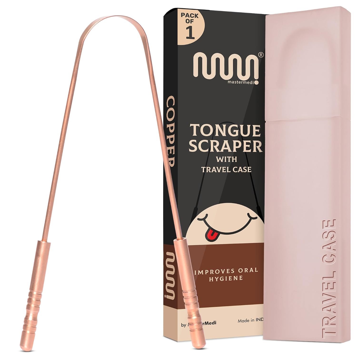 Pure Copper Tongue Scraper for Adults, Tongue Scrubber for Bad Breath, Easy to Use, Tongue Cleaner for Oral Care & Hygiene (Copper Pack of 1 With Case)