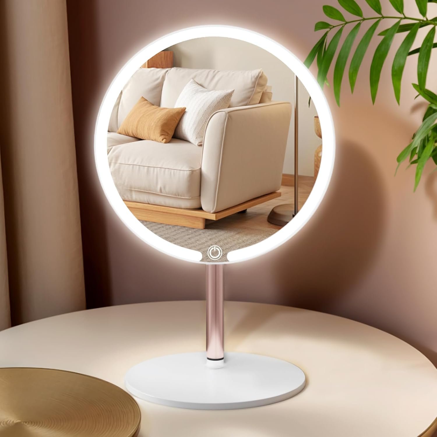 Round Makeup Mirror with Lights, Rechargeable, 3 Color Modes, Dimmable | 50 LEDs, 1200mAh Battery, 4-Hour Cordless Use, Long-Press Touch Control, HD Reflection, Multi-Angle Stand for Home & Travel