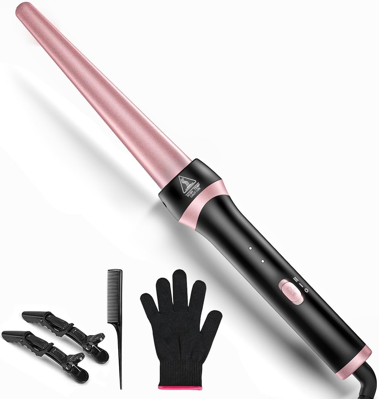 Curling Wand, 3/4-1 Inch Tapered Curling Iron Dual Voltage | Professional Ceramic Hair Curler Wand for Women and Girls Medium To Long Hair Natural Curls, with Heat-Resistant Glove