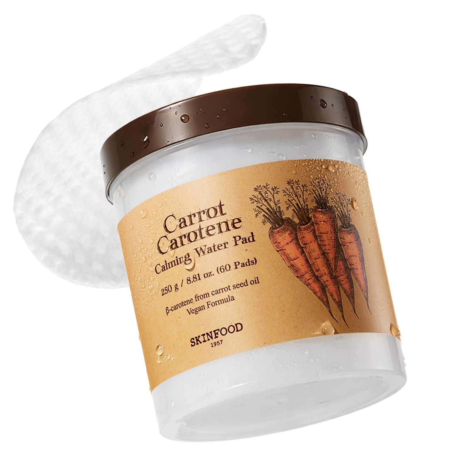 SKINFOOD Carrot Carotene Toner Pads, Hydrating & Soothing, Cotton Facial Toner Pads for Sensitive Skin, Korean Skincare for Face, Quick Calming, After Sun & Heat Care, 60 Pads