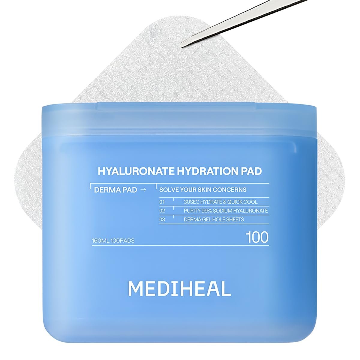 MEDIHEAL Hyaluronate Hydration Toner Pads for Hydration (100 Count) | with 9 Types Hyaluronic Acid | Moisturization, Plumping, Moisture Barrier | Plastic-Free Vegan Pads | Korean Derma Toner Pads
