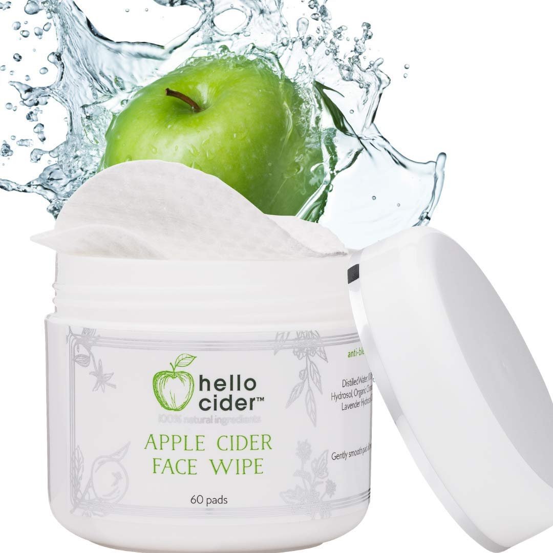 Apple Cider Vinegar Acne Face Toner Pads, Tea tree, 60 Pads | Oil-free. ACV + 7 organic hydrosols: tea tree, witch hazel, rose geranium, chamomile, lavender, lemongrass, neroli.