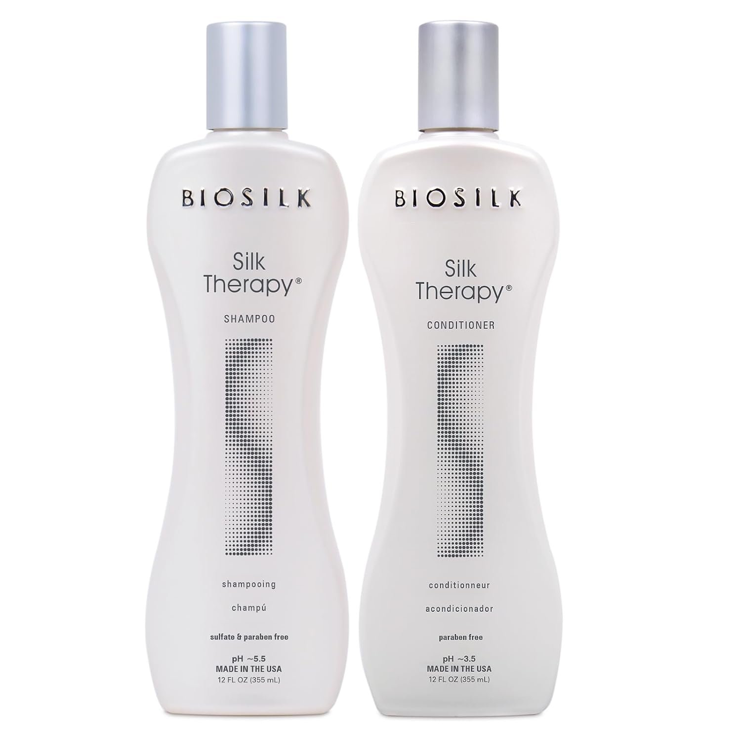 BioSilk Silk Therapy Duo Set, Shampoo & Conditioner for Gentle Cleansing, Moisturizing & Shiny Hair, Smooth, Replenished Hair, Sulfate-Free, Paraben-Free, Cruelty-Free, 12 Oz Each (Pack of 2)