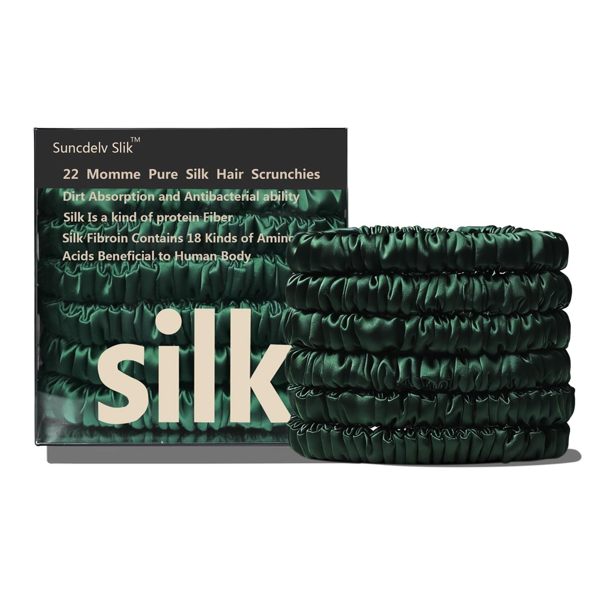 Suncdelv Silk,100% Silk Scrunchies for Hair,22 Momme Hair Ties for Anti-Crease & Breakage,Natural Women Hair Accessories，Fashion Hairbands 6PCS（Blackish Green）