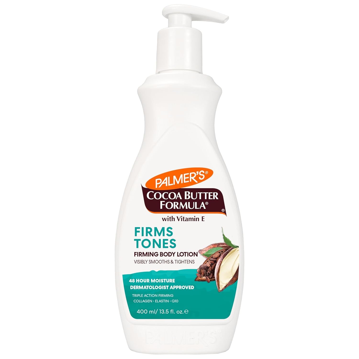 Palmer’s Firming Body Lotion, Cocoa Butter Formula, Pump Bottle (13.5 Oz) | Toning & Tightening Cream with Triple Action Firming Q10, Collagen & Elastin for Smoother, Less Dimpled Skin, 48hr Moisture