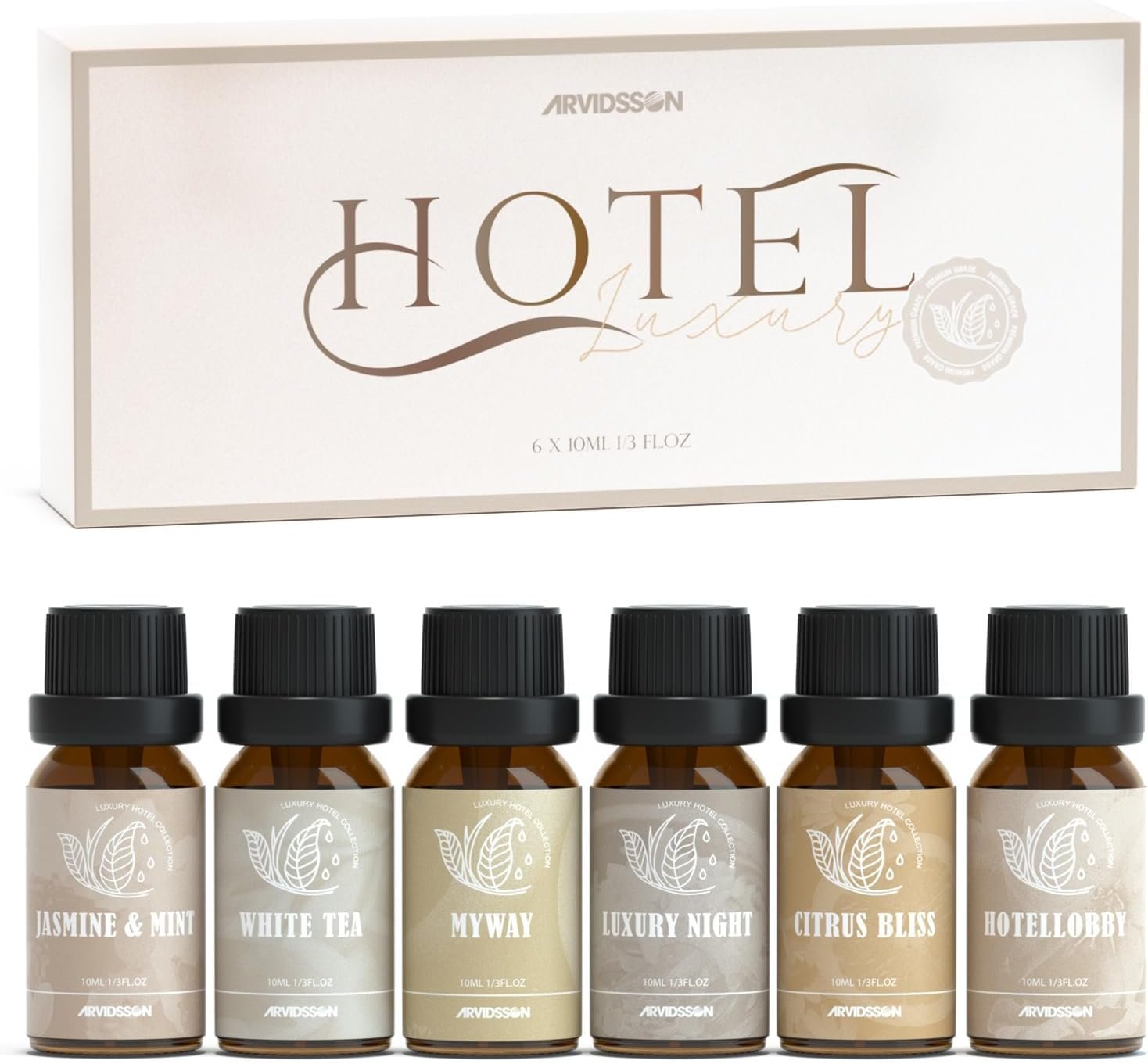 ARVIDSSON Hotel Diffuser Oil Gift Set, Hotel Essential Oils for Diffuser | Inspired by 5 Star Hotel Scent, Luxury Fragrance Oil for Ultrasonic and Waterless Diffusers and Crafting, 6 x 10 mL