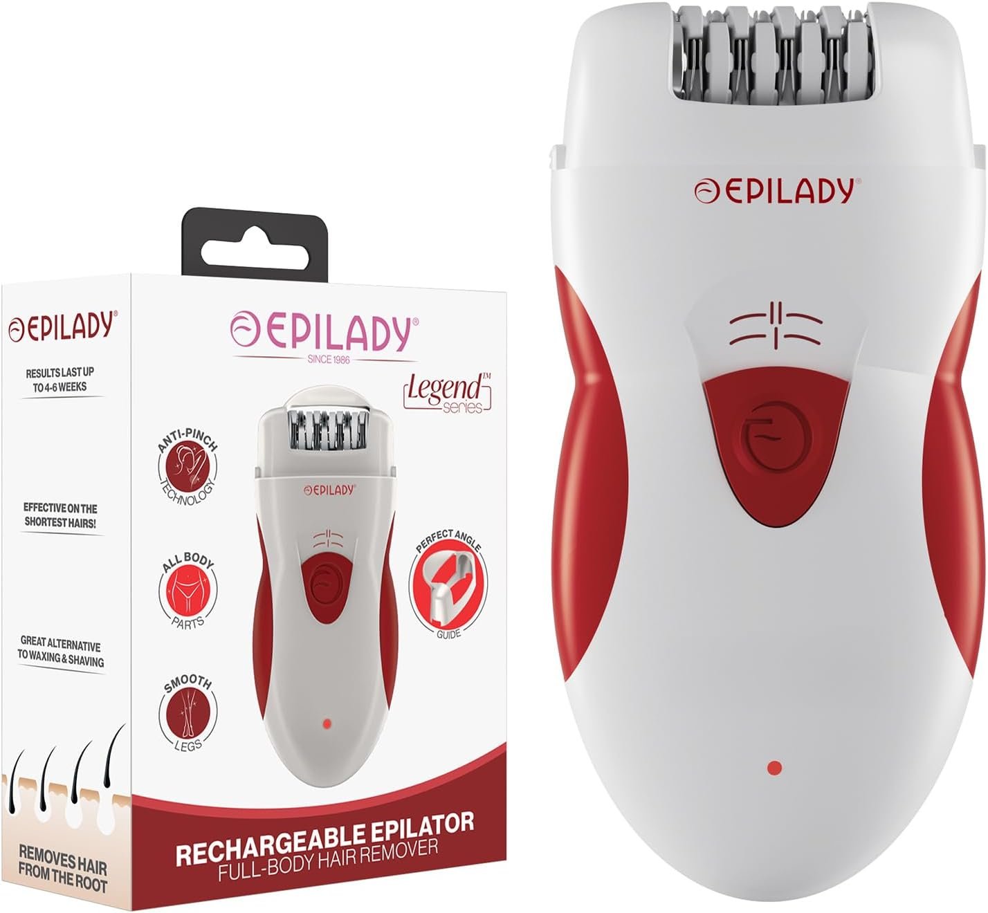 Epilady Legend 4 | Cordless Epilator Hair Removal Device for Women, 2 Speed Bikini Trimmer, Electric Shaver for Women, Rechargeable Body Hair Remover | Up to 6 Weeks of Smooth Skin, Cordless Rechargeable, Runs While Charging, Face & Leg Hair Removal, 80 Degree Angle Guide