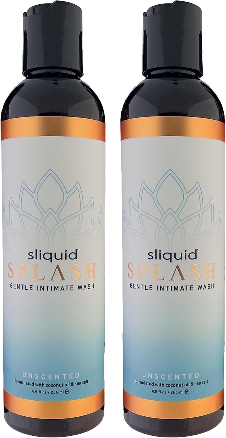 Sliquid Splash Feminine Wash for Women, Unscented 2-Pack, 8.5 Oz Ea | Gentle Intimate Wash for Sensitive Areas with Coconut Oil & Sea Salt, Paraben- and Glycerin-Free, 100% Vegan-Friendly