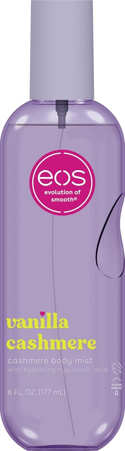 eos Cashmere Body Mist, Vanilla Cashmere, soft musk, cozy caramel, hair mist, body spray for women, moisturizing, hyaluronic acid, body spray, vegan, cruelty-free, 6 fl oz