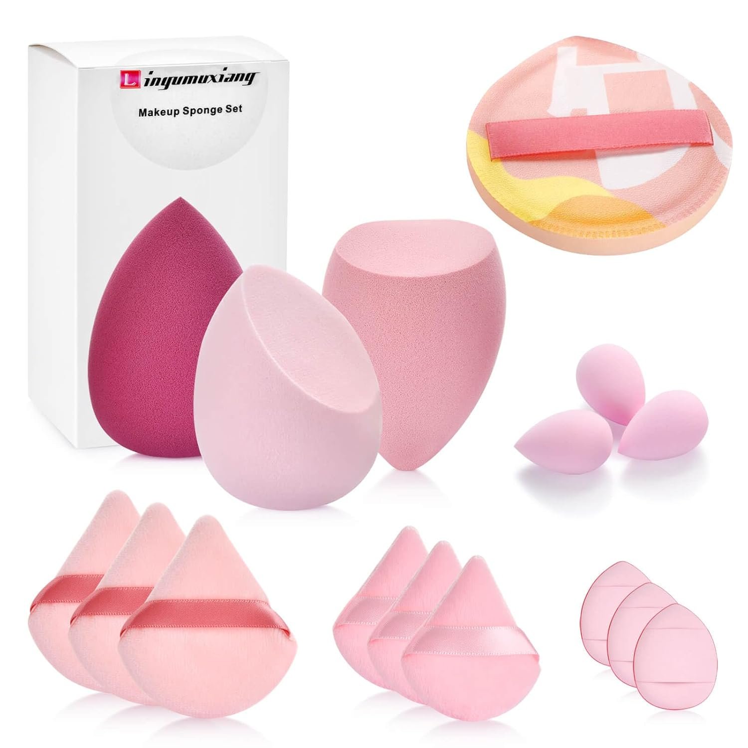 16PCS Makeup Sponge Set, with Triangle Powder Puff Beauty Blender Sponge and Mini Sponge For Foundation Concealer And Powder