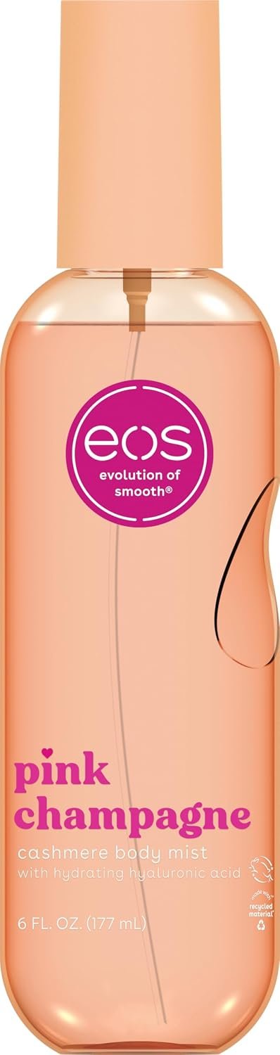 eos Cashmere Body Mist, Pink Champagne, body spray for women, hair mist, moisturizing, hyaluronic acid, glycerin, vegan, cruelty-free, 6 fl oz