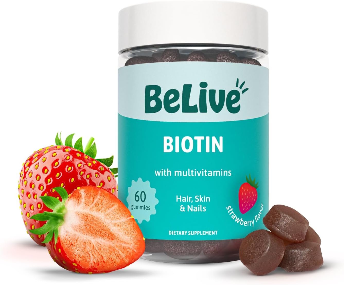 BeLive Biotin Gummies High Potency 10000 mcg with MultiVitamins, 60 Count | Stronger & Faster Hair Growth, Healthy Skin & Nails, Beauty Supplement for Women, Men & Kids, Strawberry Flavor
