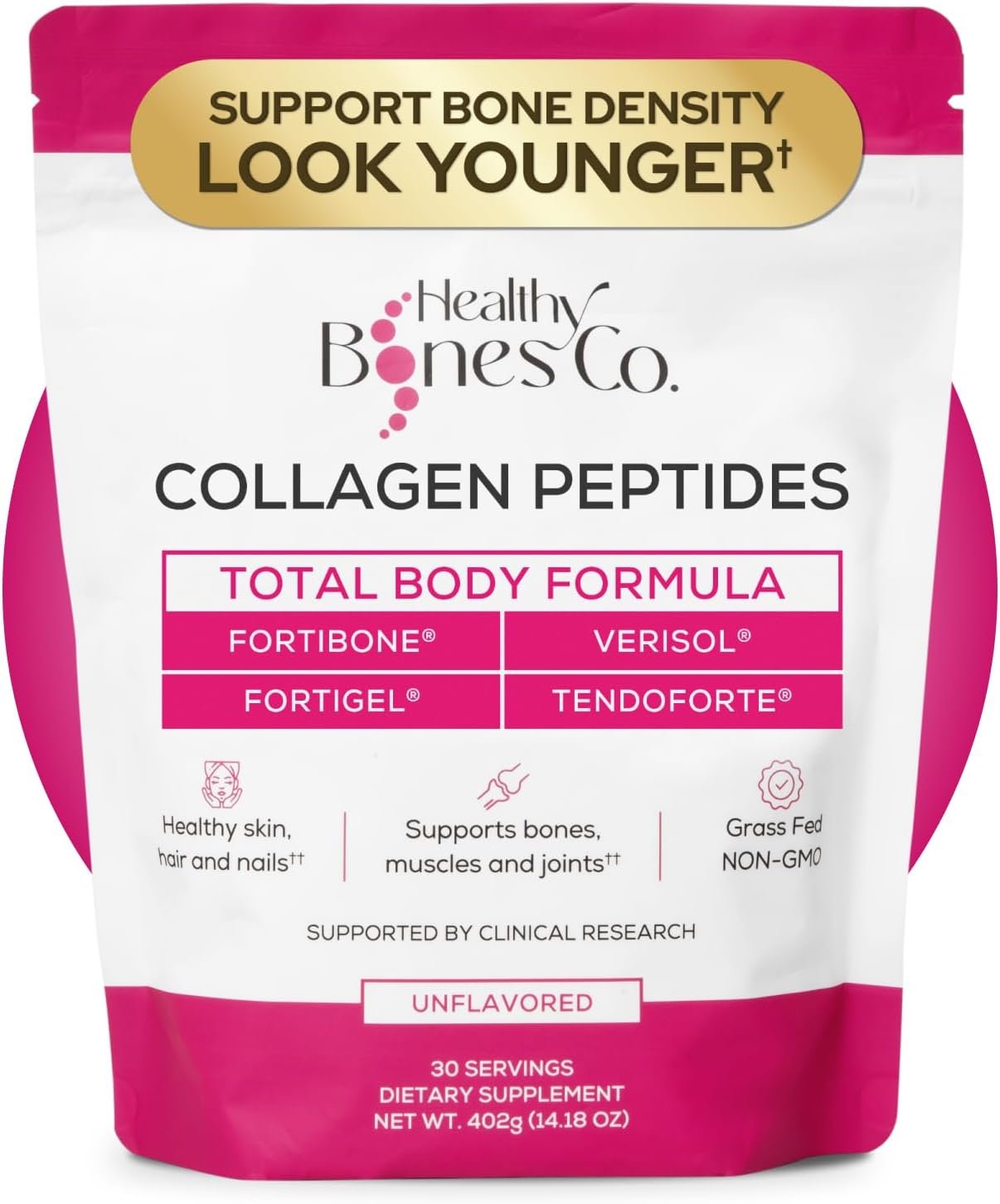 Collagen Peptides Powder, FORTIBONE®, FORTIGEL®, VERISOL®, TENDOFORTE® 30ct | Premium Bone Health Collagen Peptides Supporting Bone, Joint, Skin, Hair And Nail, Anti Aging, Hydrolyzed Collagen, 30 Serv