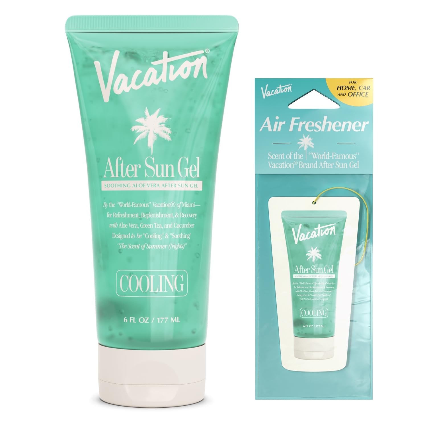 VACATION After Sun Aloe Vera Gel and Air Freshener Bundle, 6 Fluid Ounces | Soothing Sunburn Relief, Hydrating, Cooling, Non-Sticky, Alcohol Free