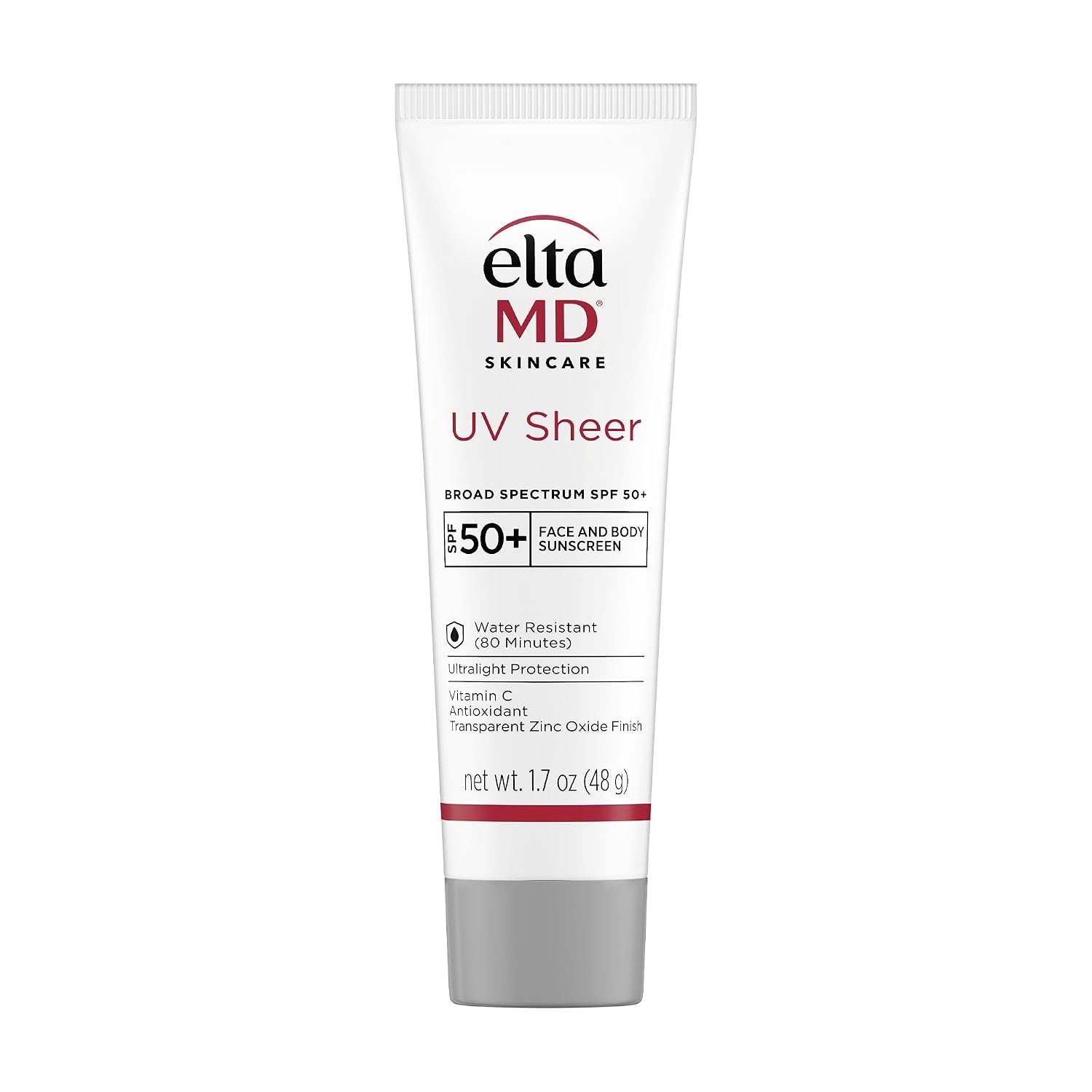 EltaMD UV Sheer Face and Body Sunscreen with Zinc Oxide, SPF 50+, 1.7 oz | Combined Moisturizer and Sunscreen, No White Cast, Lightweight, Sheer Finish, Water Resistant Up to 80 Minutes