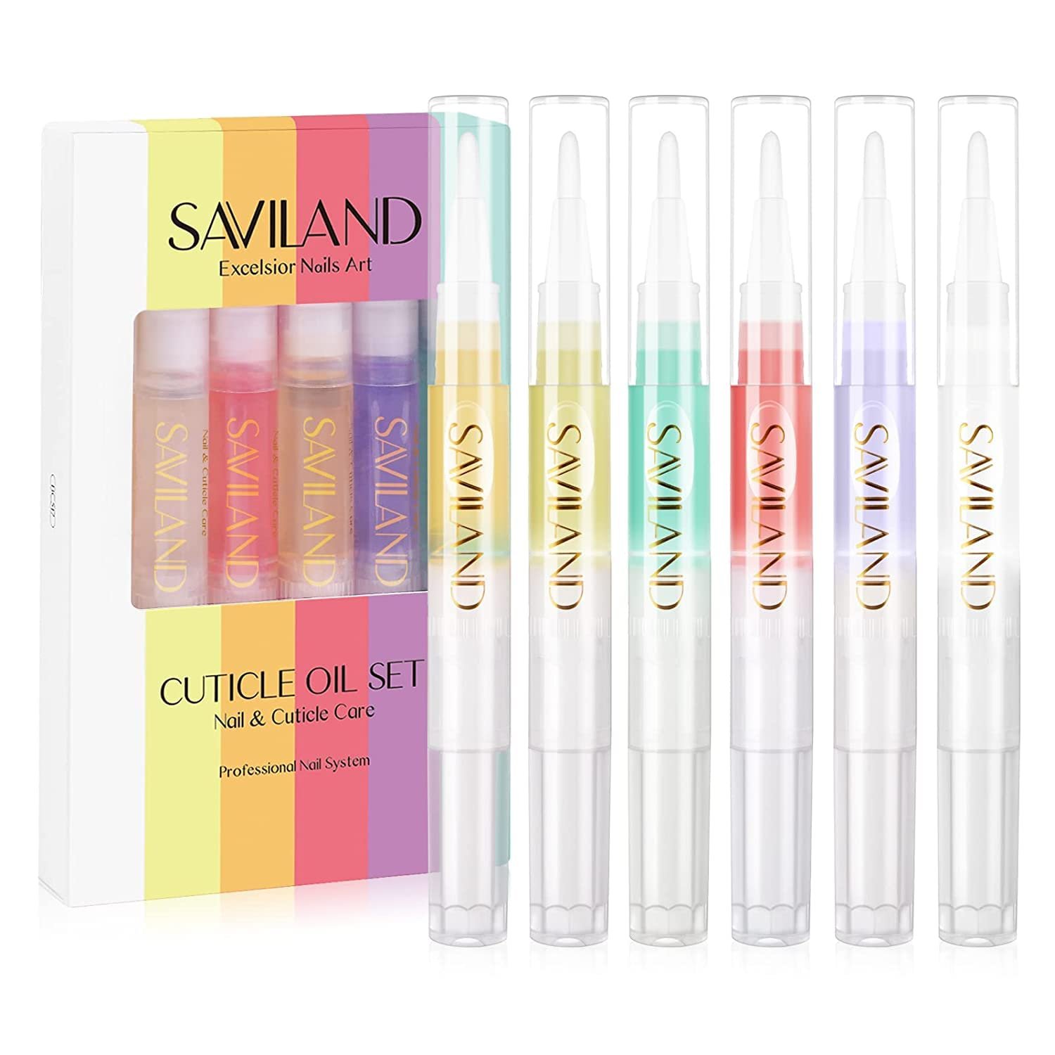 SAVILAND Natural Cuticle Oil Pen: 6PCS Revitalizing Cuticle Oil for Nails with Vitamin E Repaired Cuticles Overnight Cuticle Softener Nail Strengthener Protector for Damaged Skin Thin Nail | Revitalizing Cuticle Softener, Overnight Repair, Nail Strengthener, Plant-Based Jojoba & Olive Oil, Mess-Free Pen Applicator