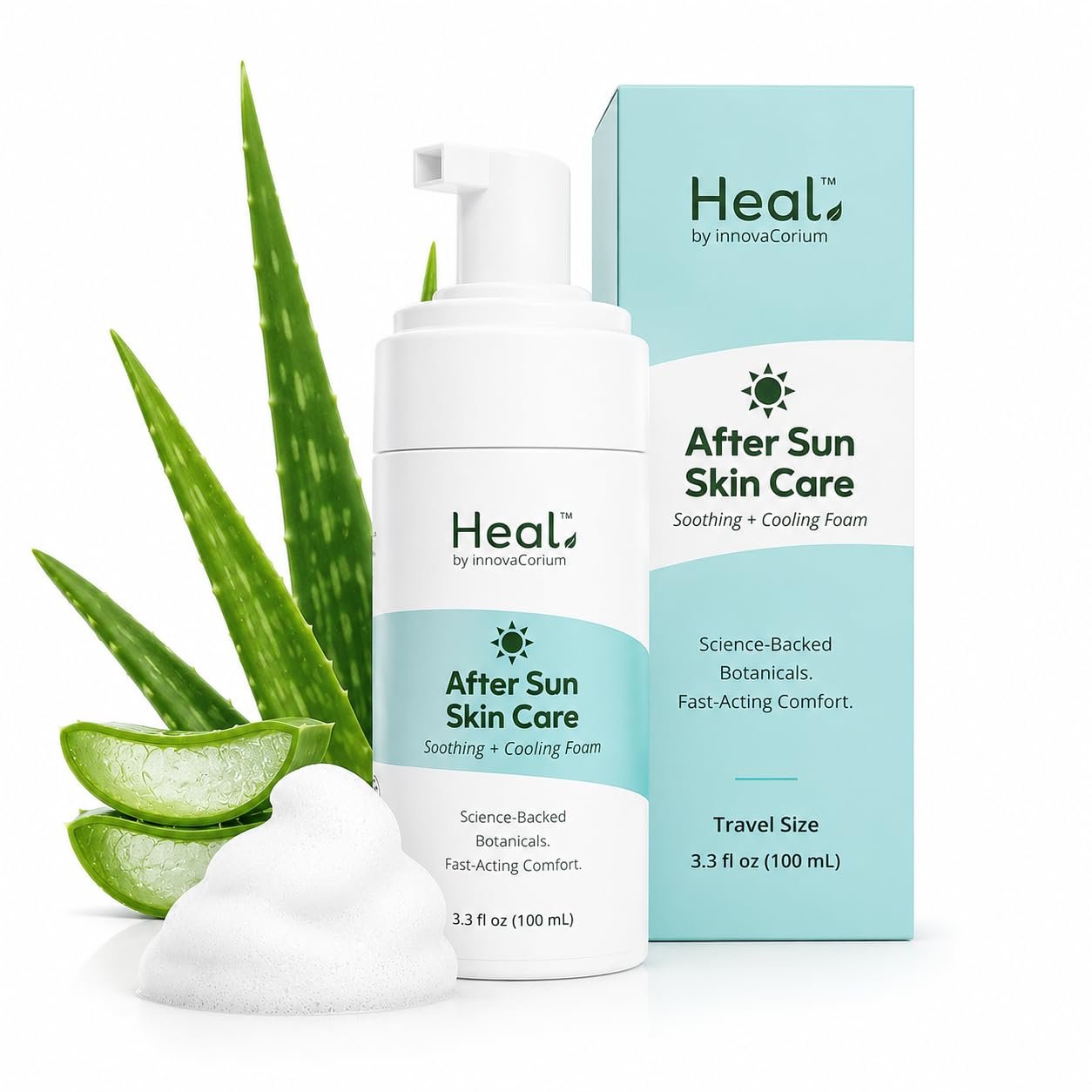 Heal After Sun Lotion with Aloe Vera, Sunburn Relief, Travel Size 3.3 oz | After Sun Skin Care, Soothing Sunburn Lotion for Face & Sensitive Skin, Cooling Aloe Aftersun Body Care Products