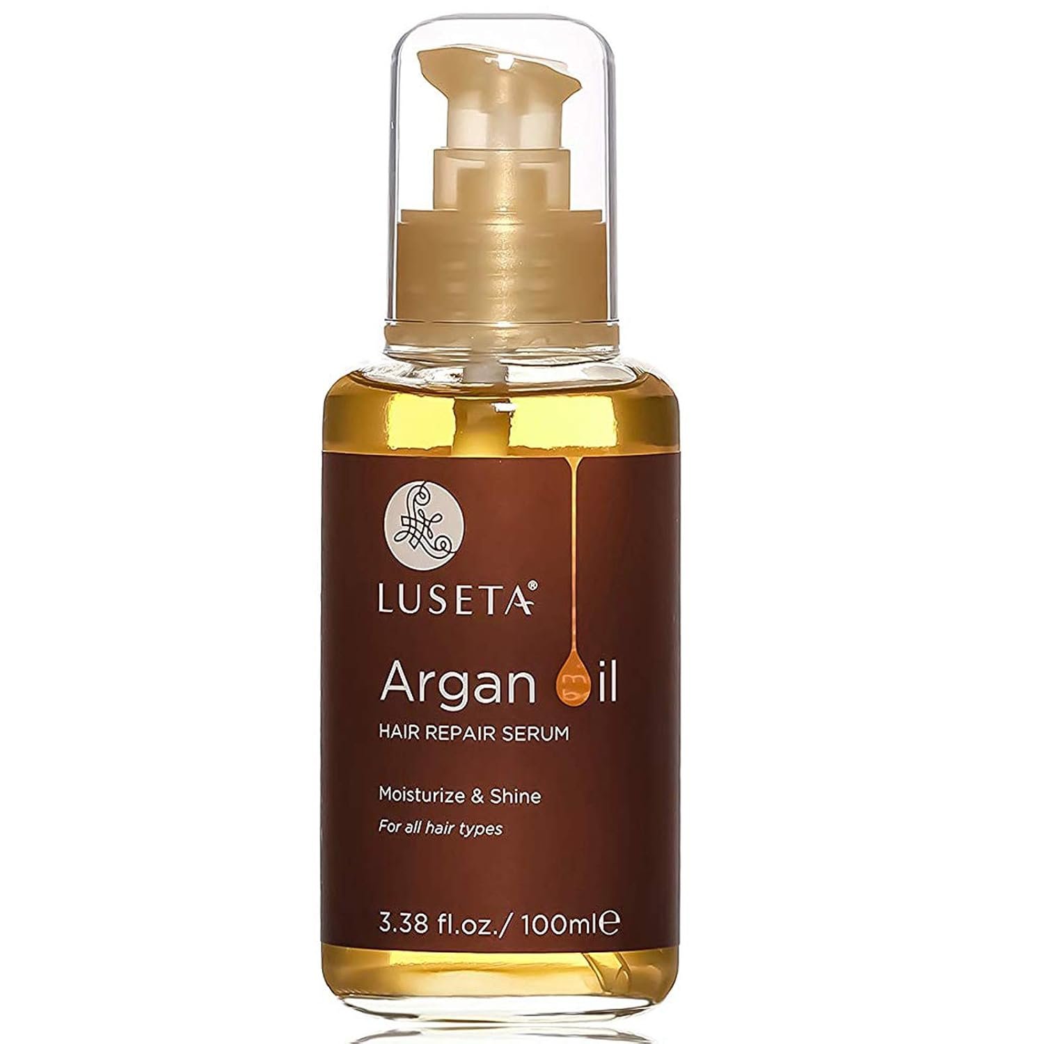 LUSETA Pure Argan Oil Hair Serum for Frizz Control 3.38 Floz | Argan Oil Hair Serum for Dry, Frizzy, Damaged Hair; Smooths, Moisturizes, Adds Shine and Control Frizz
