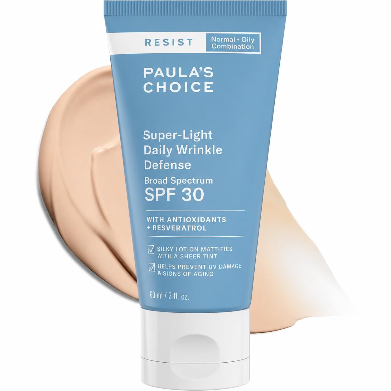 Paula’s Choice RESIST SPF 30 Super-Light Daily Wrinkle Defense Tinted Sunscreen for Oil Control, Light Uneven Tone Coverage, Face Sunscreen for Oily Skin, Matte Face Cream, UVA/UVB Protection, 2 Fl Oz