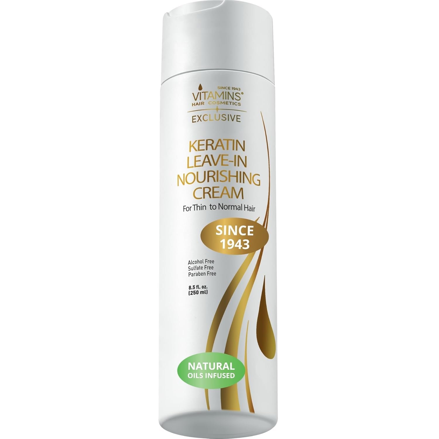 VITAMINS hair cosmetics Keratin Leave In Conditioner for Thin Hair | Lightweight Sulfate Free Moisturizer, Hydrating Detangler Cream for Normal, Dry Damaged Hair, Frizz Control, 8.5 Fl Oz