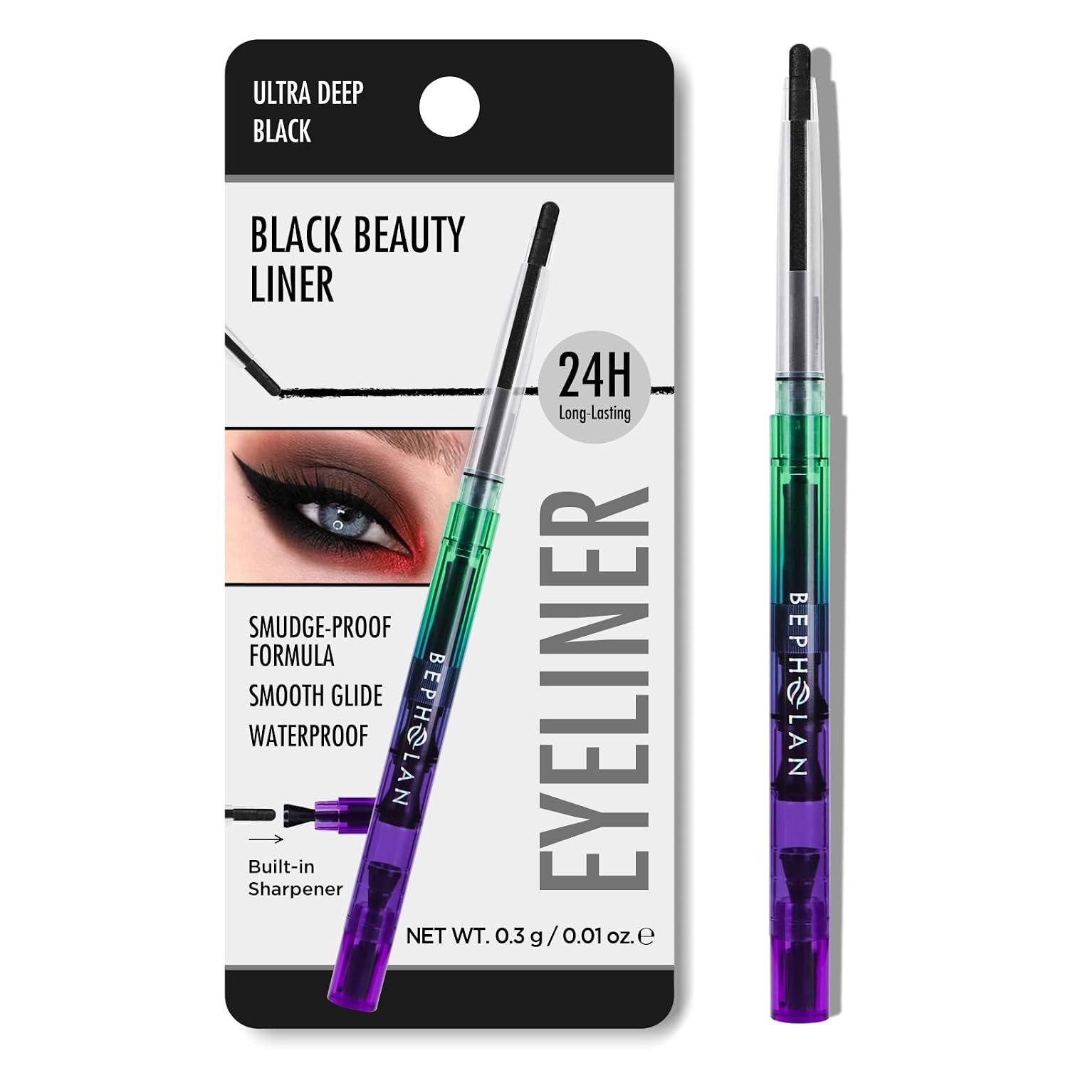 BEPHOLAN Black Gel Eyeliner Pencil, Waterproof Long-Lasting Liner | Retractable gel eyeliner pencil equipped with built-in sharpener, suitable for waterline and daily eye makeup